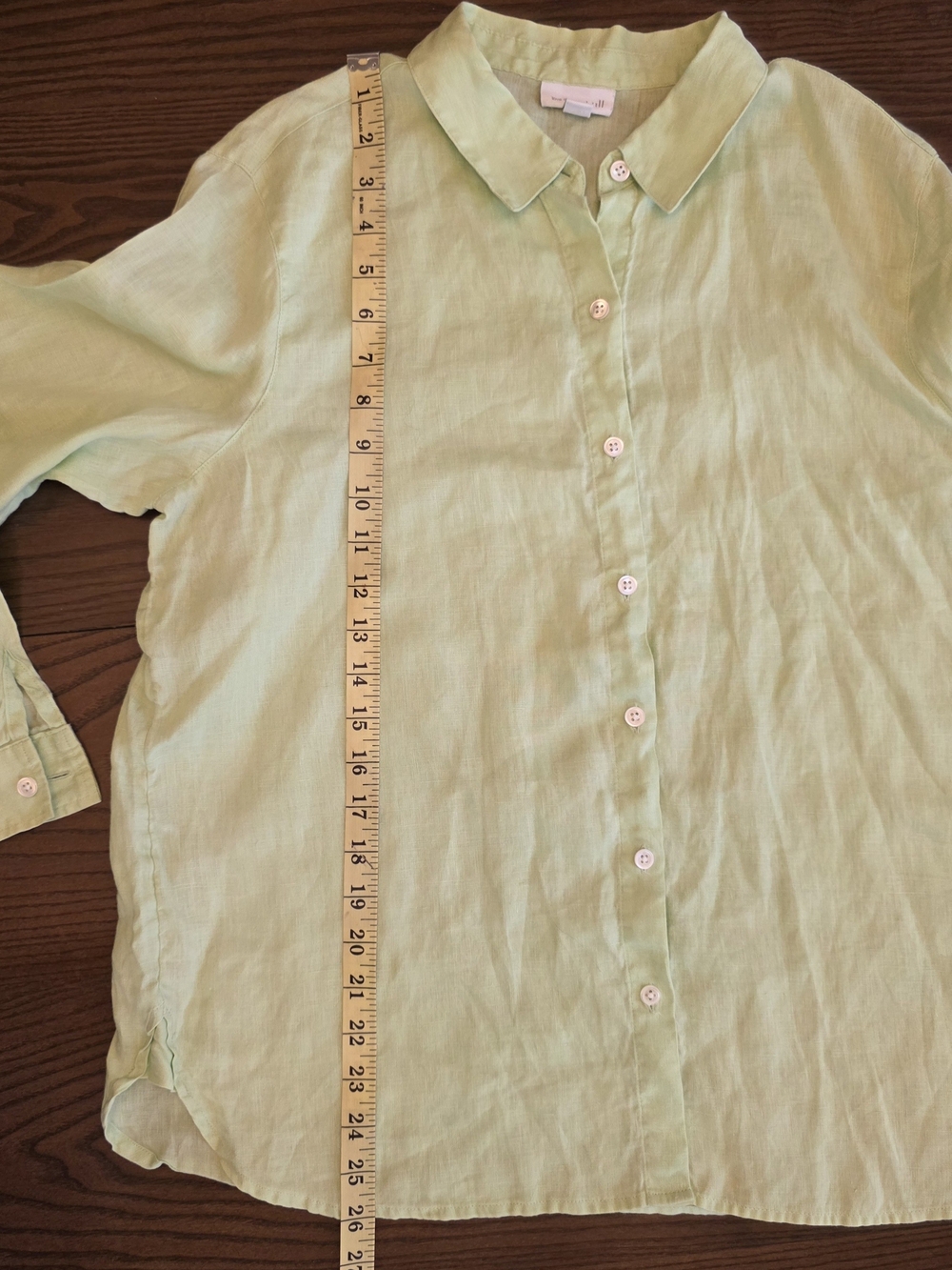 J.Jill Linen Lime Green Button Down Shirt Coastal Grandma Minimalist Eurosummer - Picture 6 of 8